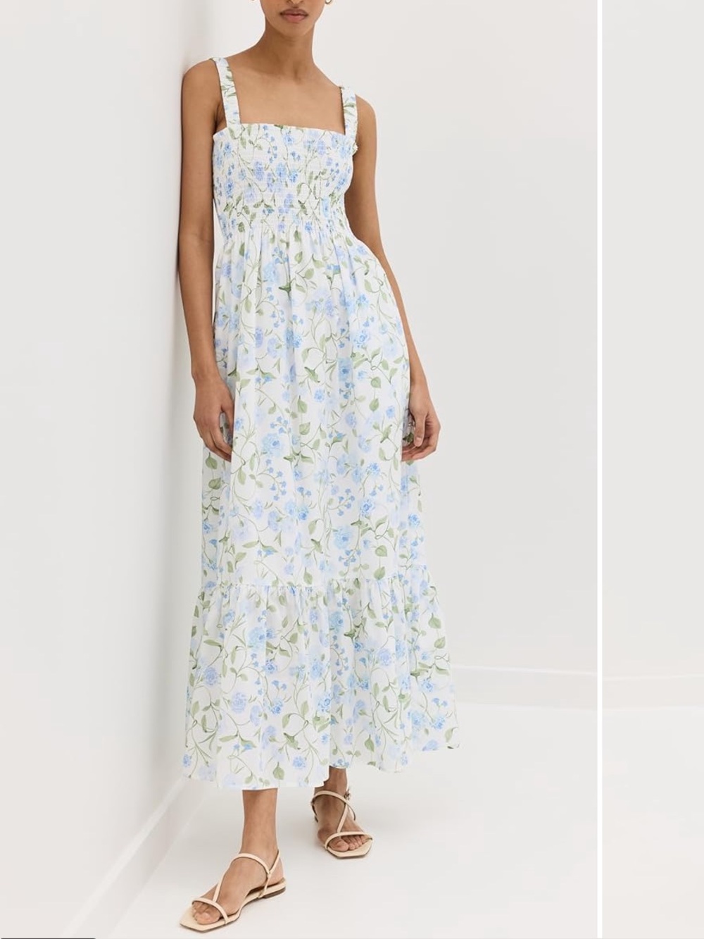 Hill House Anjuli Nap Dress Peony Bouquet in Blue/Green XXS Like New